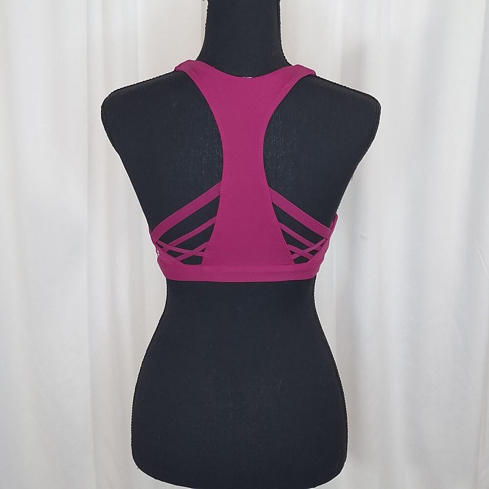Fabletics Dark Pink Strappy Sports Bra XS Racerback Lined Stretch Gym Activewear